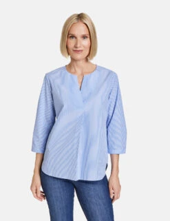 Gerry Weber 3/4 Arm Baumwollbluse Mit Faltendetail -Feine Mode 34 arm baumwollbluse mit faltendetail 01