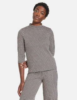 Gerry Weber 3/4 Arm Jacquard Shirt Mit Stehkragen -Feine Mode 34 arm jacquard shirt mit stehkragen 01