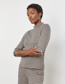 Gerry Weber 3/4 Arm Jacquard Shirt Mit Stehkragen