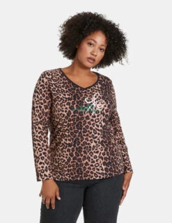 3/4 Arm Shirt Mit Animal-Print -Feine Mode 34 arm shirt mit animal print 01
