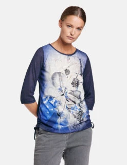 Taifun 3/4 Arm Shirt Mit Floralem Frontprint Und Raffung -Feine Mode 34 arm shirt mit floralem frontprint und raffung 01