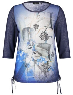 Feine Mode -Feine Mode 34 arm shirt mit floralem frontprint und raffung 02