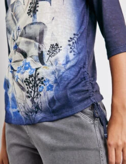 Taifun 3/4 Arm Shirt Mit Floralem Frontprint Und Raffung -Feine Mode 34 arm shirt mit floralem frontprint und raffung 100