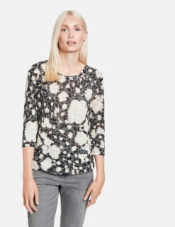 Taifun 3/4 Arm Shirt Mit Wording-Frontprint Aus Pailletten -Feine Mode 34 arm shirt mit wording frontprint aus pailletten 01