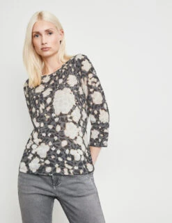 Taifun 3/4 Arm Shirt Mit Wording-Frontprint Aus Pailletten