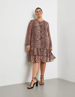 Crêpe-Kleid Mit Leo-Print