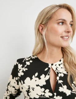 Taifun Floral Gemusterte Langarmbluse Mit Aufspringender Falte -Feine Mode floral gemusterte langarmbluse mit aufspringender falte 100