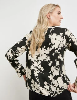 Taifun Floral Gemusterte Langarmbluse Mit Aufspringender Falte -Feine Mode floral gemusterte langarmbluse mit aufspringender falte 104