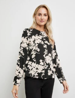 Taifun Floral Gemusterte Langarmbluse Mit Aufspringender Falte