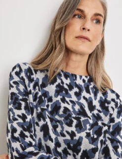 Gerry Weber Gemusterter Pullover Mit Kurzem Stehkragen -Feine Mode gemusterter pullover mit kurzem stehkragen 100