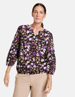 Gerry Weber Gemustertes Blusenshirt Mit Elastischem Saum -Feine Mode gemustertes blusenshirt mit elastischem saum 01