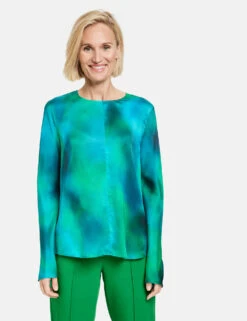 Gerry Weber Gemustertes Blusenshirt Mit Geschlitzten Ärmeln -Feine Mode gemustertes blusenshirt mit geschlitzten aermeln 01