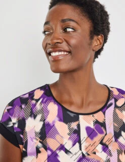 Gerry Weber Gemustertes Blusenshirt Mit Material-Patch -Feine Mode gemustertes blusenshirt mit material patch 100