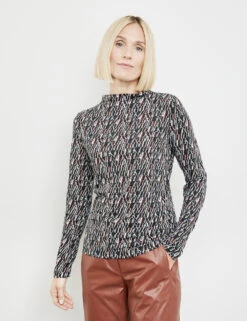 Gerry Weber Gemustertes Langarmshirt Mit Ausbrenner-Optik -Feine Mode gemustertes langarmshirt mit ausbrenner optik 100