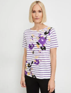 Gerry Weber Geringeltes Halbarmshirt Mit Steinchendekor