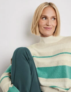 Gerry Weber Gestreifter Wollpullover Mit Turtleneck -Feine Mode gestreifter wollpullover mit turtleneck 100