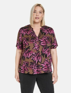 Halbarmbluse Mit Floral-Print -Feine Mode halbarmbluse mit floral print 01