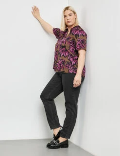 Halbarmbluse Mit Floral-Print -Feine Mode halbarmbluse mit floral print 102