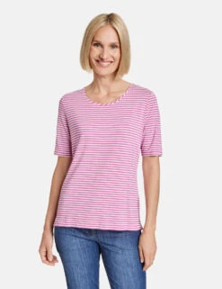 Gerry Weber Halbarmshirt Mit Streifen-Dessin -Feine Mode halbarmshirt mit streifen dessin 01