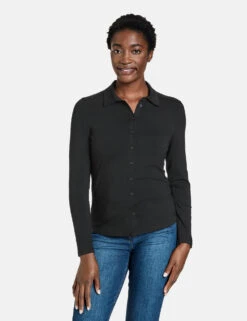 Gerry Weber Langarm Poloshirt Mit Durchgehender Knopfleiste -Feine Mode langarm poloshirt mit durchgehender knopfleiste 01