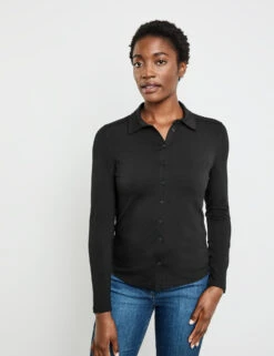 Gerry Weber Langarm Poloshirt Mit Durchgehender Knopfleiste