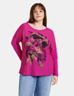 Langarmshirt Mit Material-Mix -Feine Mode langarmshirt mit material mix 01