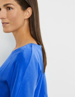 Gerry Weber Leicht Glänzendes 3/4 Arm Shirt Mit Material-Patch -Feine Mode leicht glaenzendes 34 arm shirt mit material patch 100