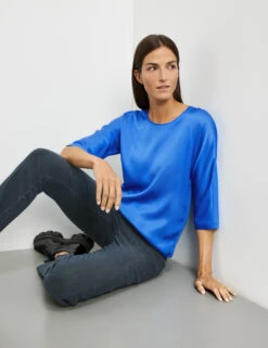 Gerry Weber Leicht Glänzendes 3/4 Arm Shirt Mit Material-Patch -Feine Mode leicht glaenzendes 34 arm shirt mit material patch 102