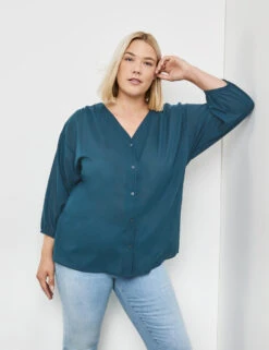 Leichte Baumwollbluse Mit 3/4 Ärmeln