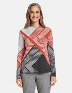 Gerry Weber Pullover In Jaquard-Optik Mit Grafischem Muster -Feine Mode pullover in jaquard optik mit grafischem muster 01