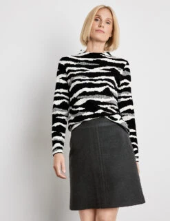 Gerry Weber Pullover In Jaquard-Strick Mit Kurzem Stehkragen