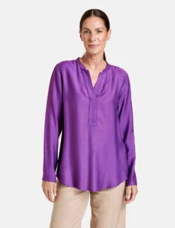 Gerry Weber Schlichte Langarmbluse Mit Tunika-Ausschnitt -Feine Mode schlichte langarmbluse mit tunika ausschnitt 01